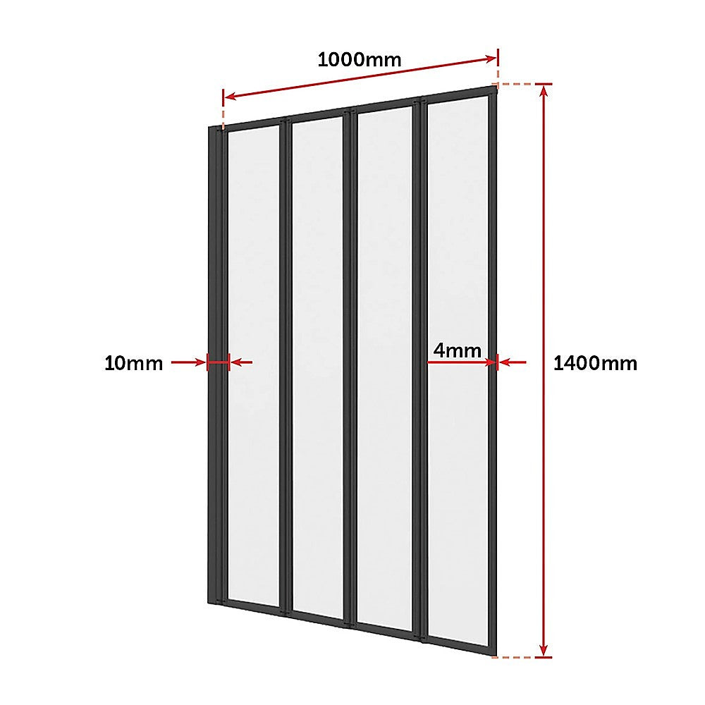 4 Fold Black Folding Bath Shower Screen Door Panel 1000 x 1400mm V63-830171