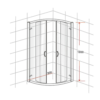90 x 90cm Chrome Rounded Sliding 6mm Curved Shower Screen with Black Base V63-830201