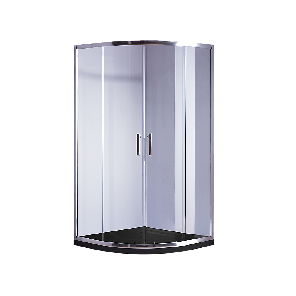 100 x 100cm Chrome Rounded Sliding 6mm Curved Shower Screen with Black Base V63-830211