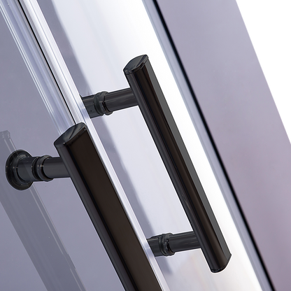 90 x 90cm Black Rounded Sliding 6mm Curved Shower Screen with White Base V63-830221