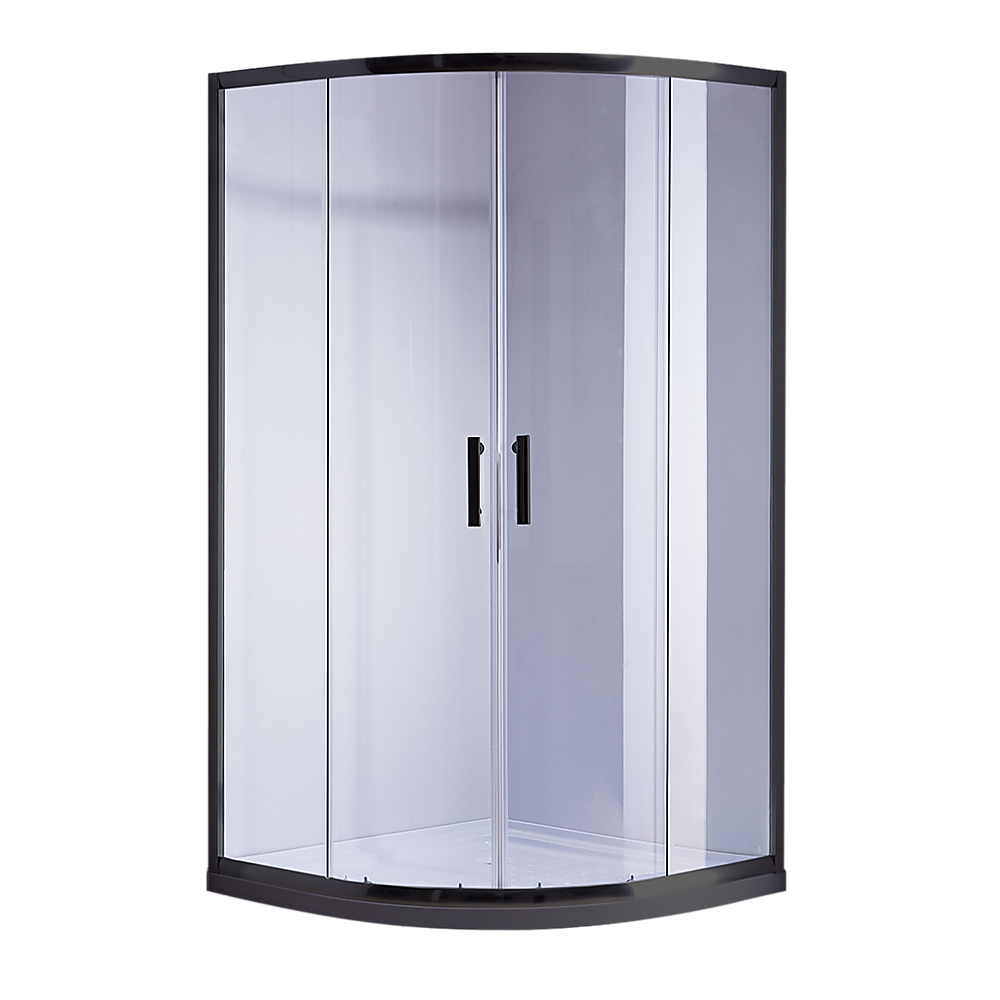 100 x 100cm Black Rounded Sliding 6mm Curved Shower Screen with White Base V63-830231