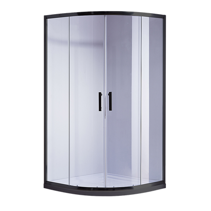 100 x 100cm Black Rounded Sliding 6mm Curved Shower Screen with White Base V63-830231