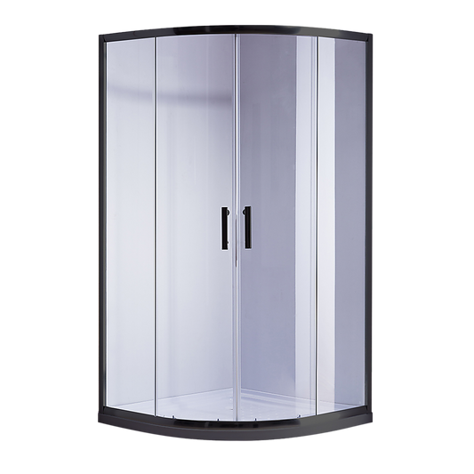 100 x 100cm Black Rounded Sliding 6mm Curved Shower Screen with White Base V63-830231