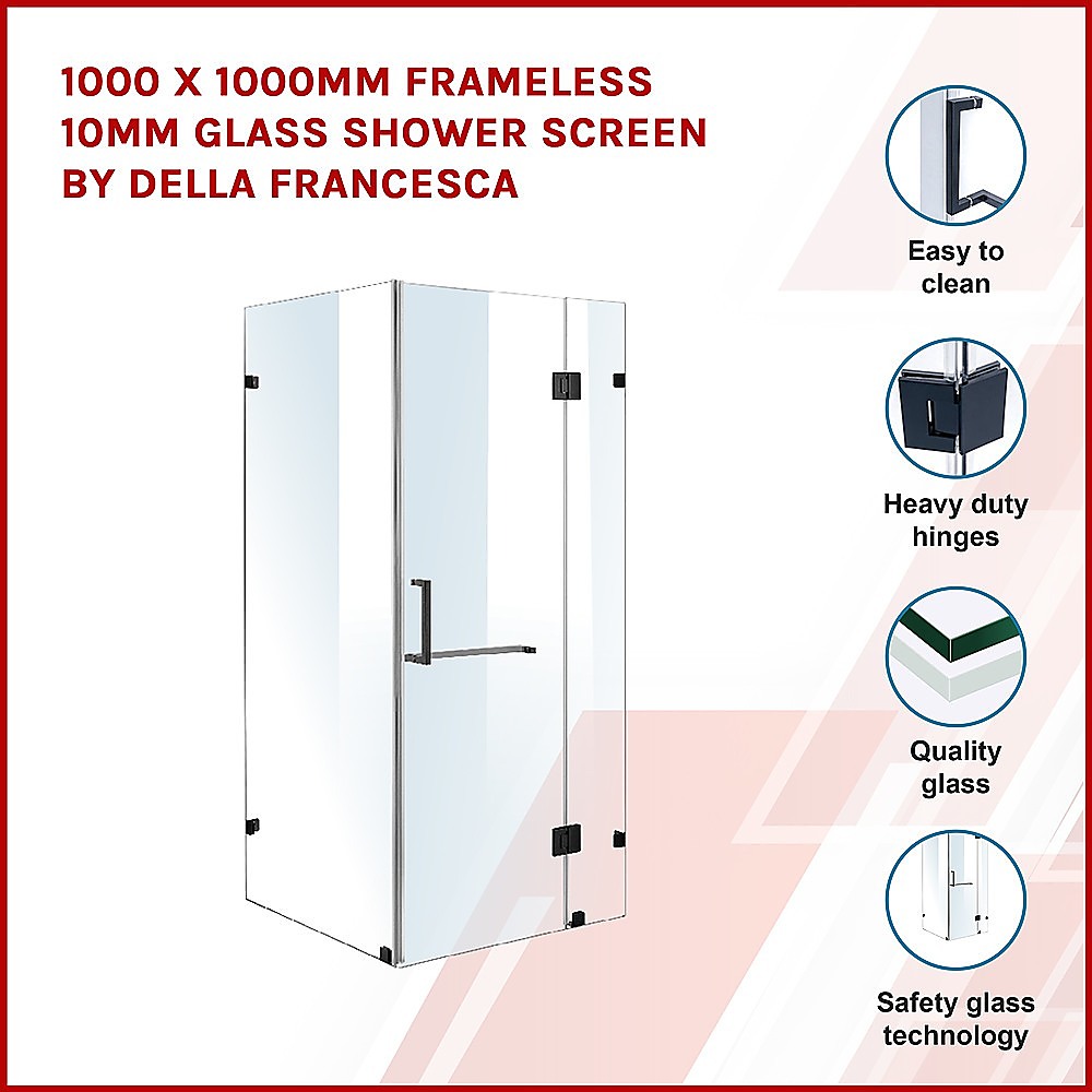 1000 x 1000mm Frameless 10mm Glass Shower Screen By Della Francesca V63-830331