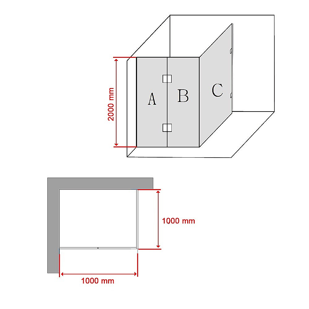 1000 x 1000mm Frameless 10mm Glass Shower Screen By Della Francesca V63-830541