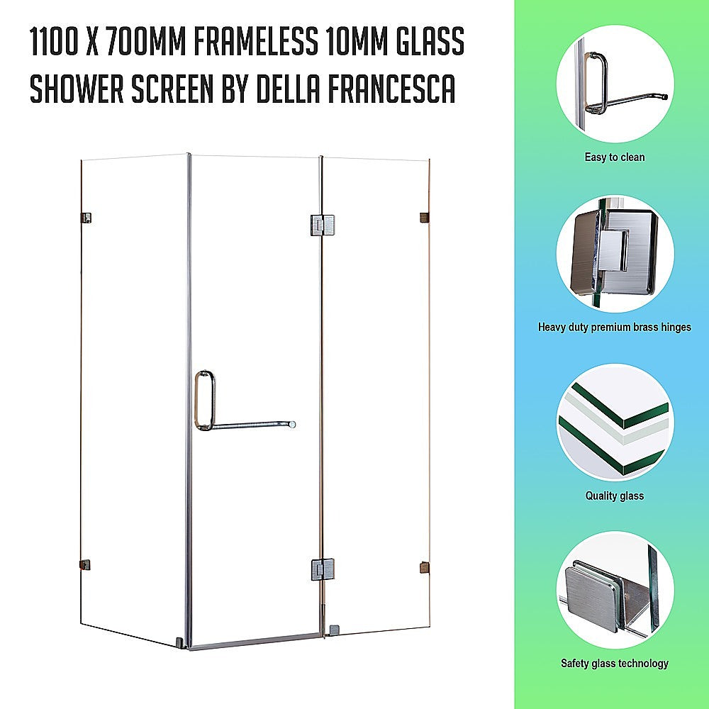 1100 x 700mm Frameless 10mm Glass Shower Screen By Della Francesca V63-830671