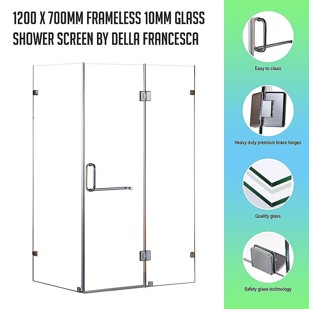 1200 x 700mm Frameless 10mm Glass Shower Screen By Della Francesca V63-830701