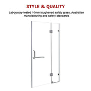 100 x 200cm Wall to Wall Frameless Shower Screen 10mm Glass By Della Francesca V63-830781