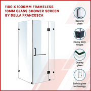 1100 x 1000mm Frameless 10mm Glass Shower Screen By Della Francesca V63-830951