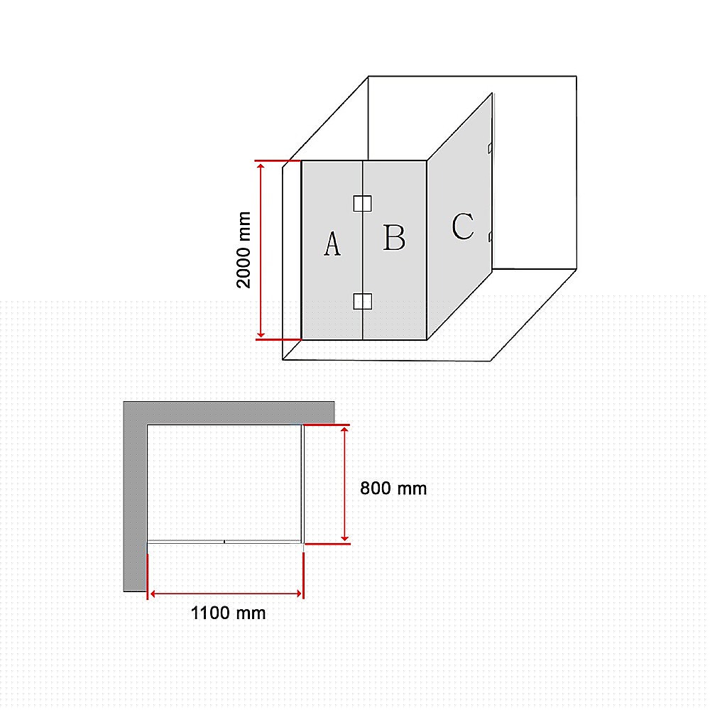 1100 x 800mm Frameless 10mm Glass Shower Screen By Della Francesca V63-831031