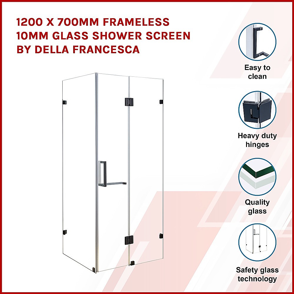 1200 x 700mm Frameless 10mm Glass Shower Screen By Della Francesca V63-831051
