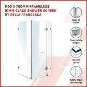 1100 x 700mm Frameless 10mm Glass Shower Screen By Della Francesca V63-831121
