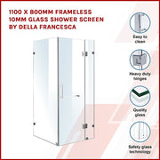 1100 x 800mm Frameless 10mm Glass Shower Screen By Della Francesca V63-831131
