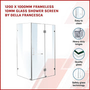 1200 x 1000mm Frameless 10mm Glass Shower Screen By Della Francesca V63-831221