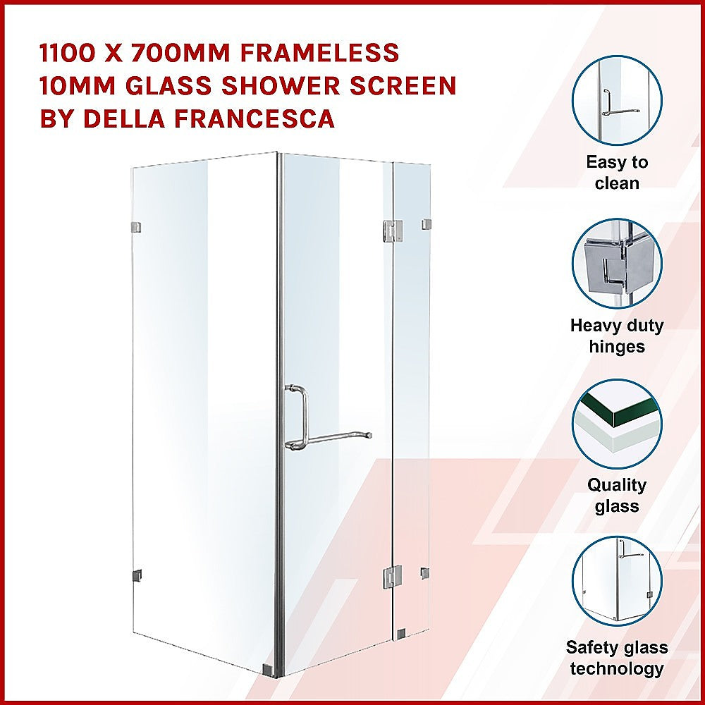 1100 x 700mm Frameless 10mm Glass Shower Screen By Della Francesca V63-831361