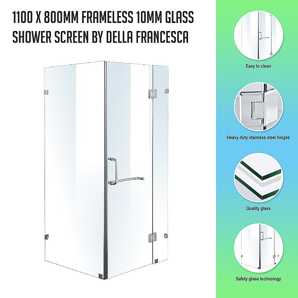1100 x 800mm Frameless 10mm Glass Shower Screen By Della Francesca V63-831371