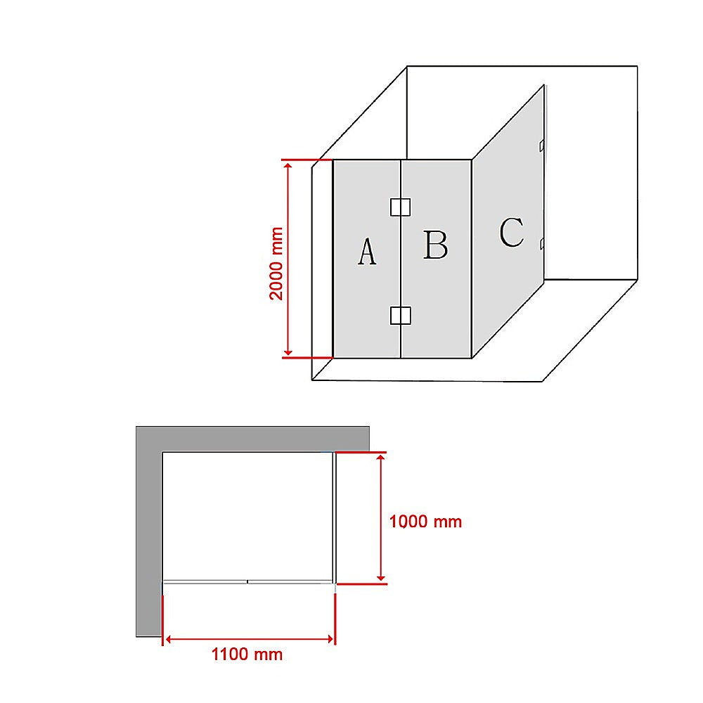 1100 x 1000mm Frameless 10mm Glass Shower Screen By Della Francesca V63-831421