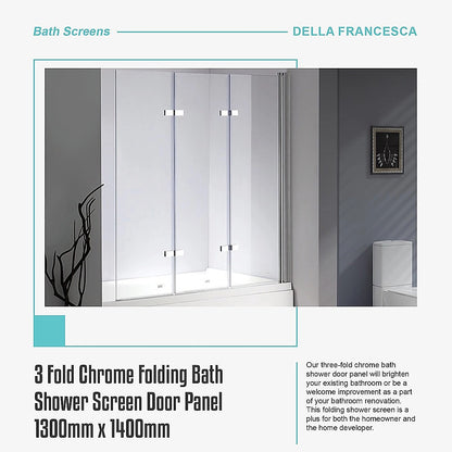 3 Fold Chrome Folding Bath Shower Screen Door Panel 1300mm x 1400mm V63-831501