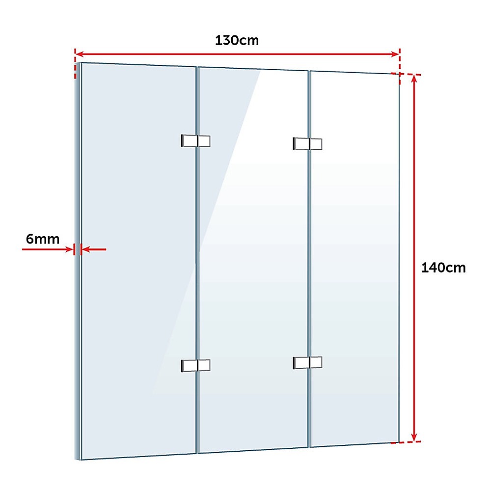 3 Fold Chrome Folding Bath Shower Screen Door Panel 1300mm x 1400mm V63-831501