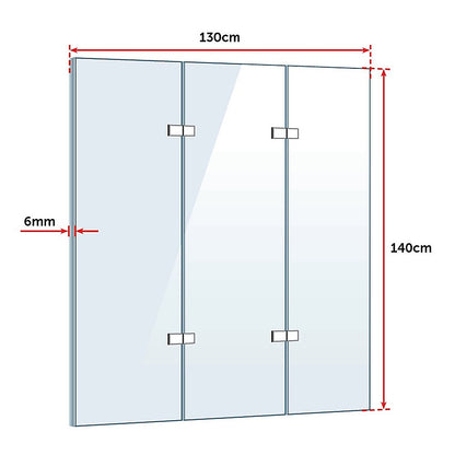 3 Fold Chrome Folding Bath Shower Screen Door Panel 1300mm x 1400mm V63-831501