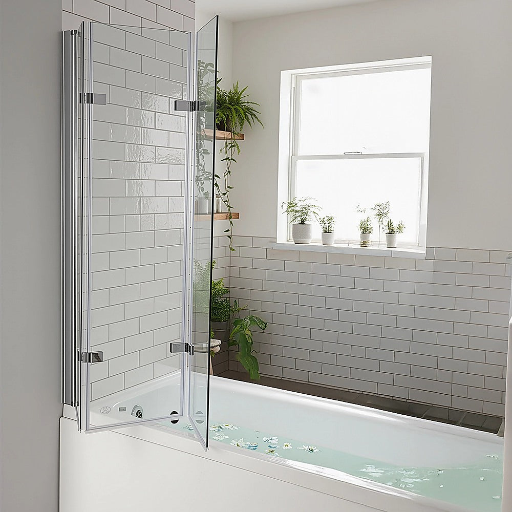 3 Fold Chrome Folding Bath Shower Screen Door Panel 1300mm x 1400mm V63-831501