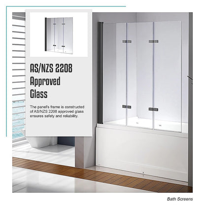 3 Fold Black Folding Bath Shower Screen Door Panel 1300mm x 1400mm V63-831511