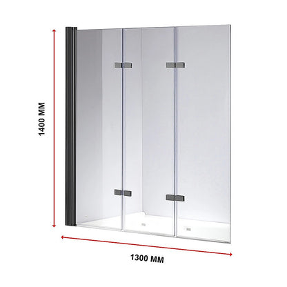 3 Fold Black Folding Bath Shower Screen Door Panel 1300mm x 1400mm V63-831511