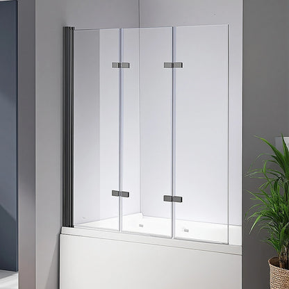 3 Fold Black Folding Bath Shower Screen Door Panel 1300mm x 1400mm V63-831511
