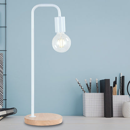 Modern Table lamp Desk Light Timber Base Bedside Bedroom White V63-831561