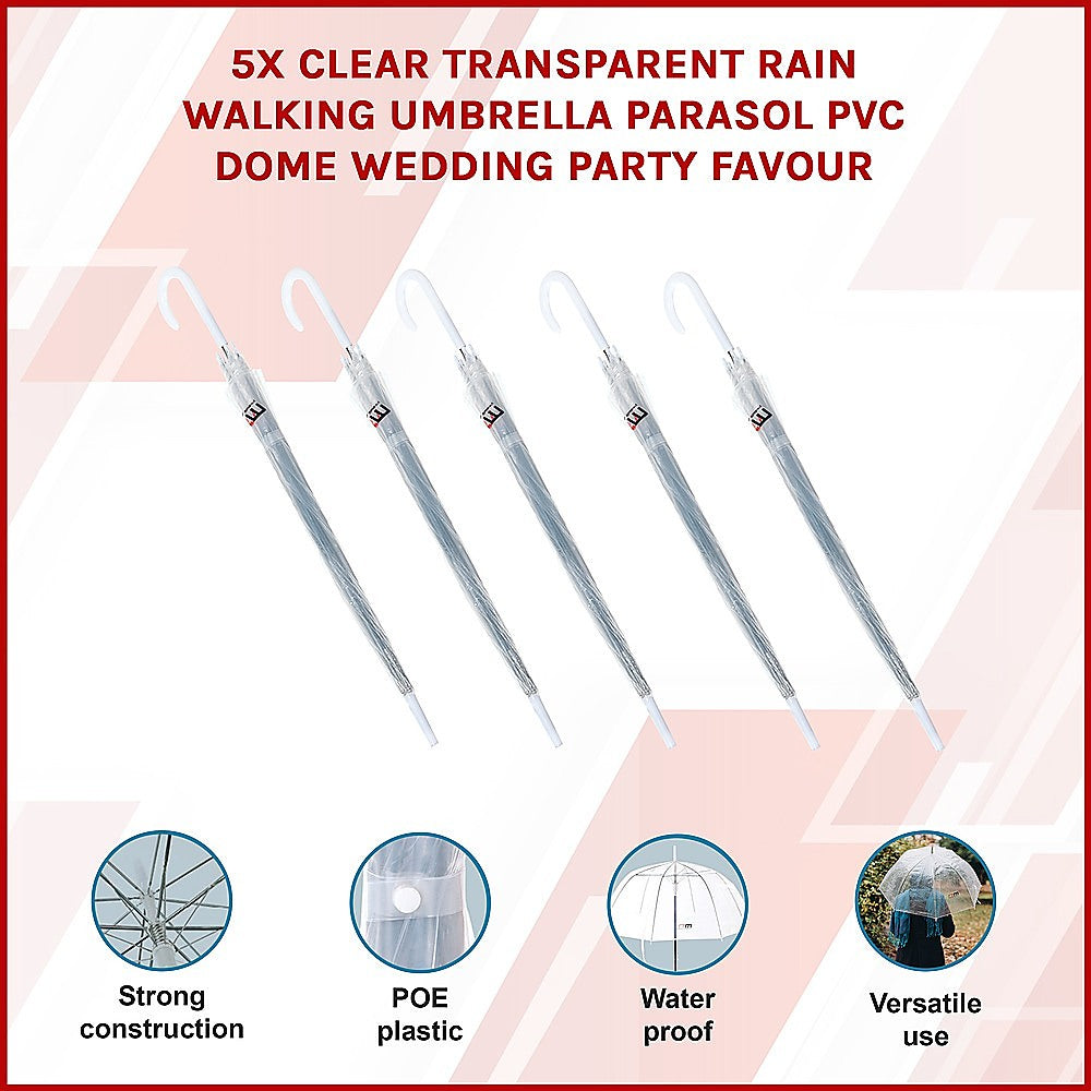 5x Clear Transparent Rain Walking Umbrella Parasol PVC Dome Wedding Party Favour V63-831651