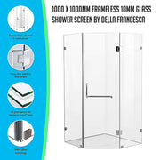 1000 x 1000mm Frameless 10mm Glass Shower Screen By Della Francesca V63-831661