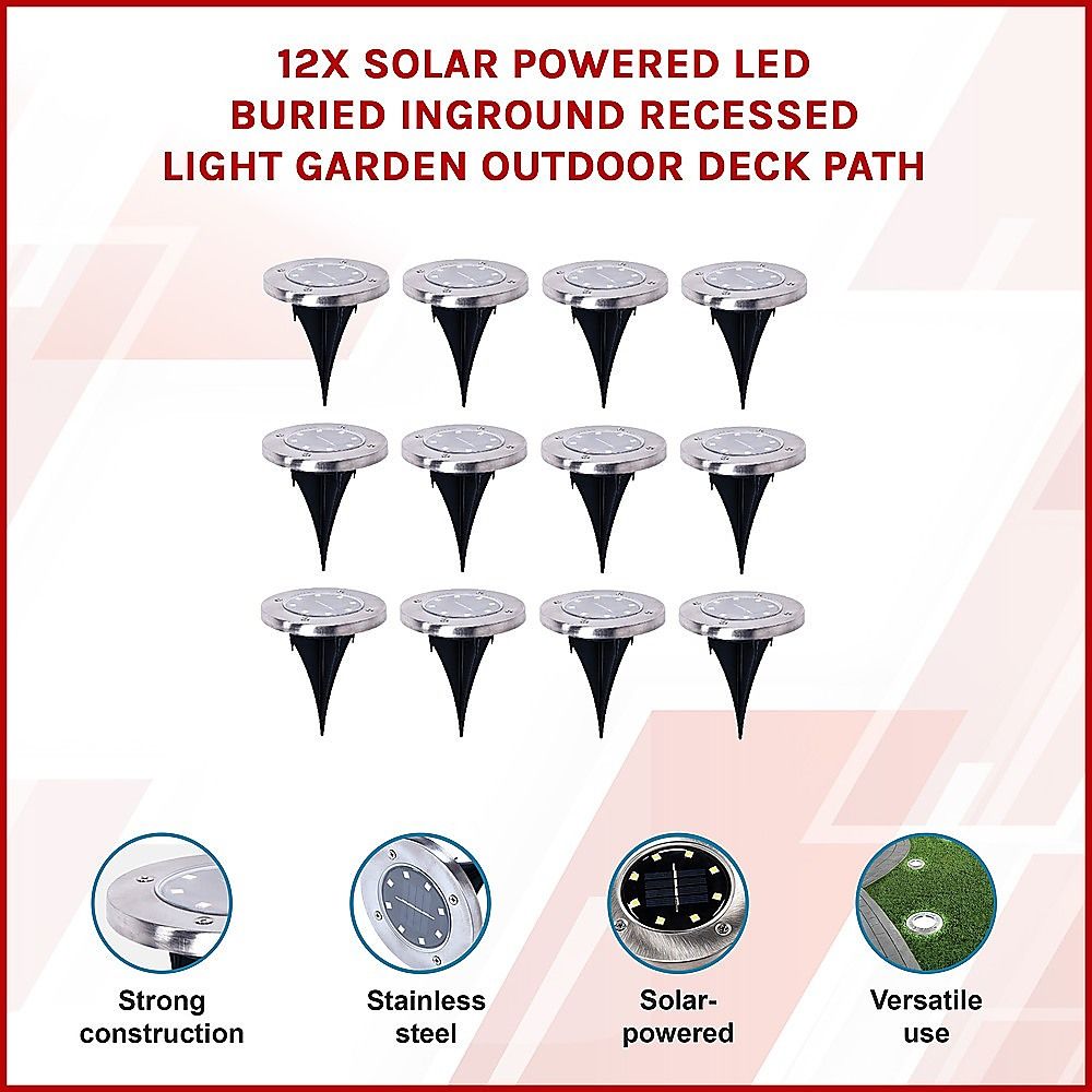 12x Solar Powered LED Buried Inground Recessed Light Garden Outdoor Deck Path V63-831721