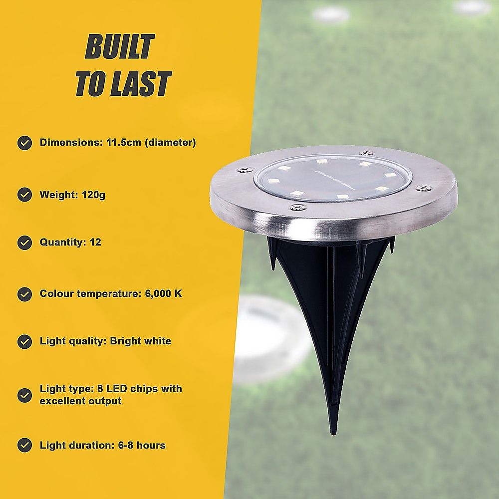 12x Solar Powered LED Buried Inground Recessed Light Garden Outdoor Deck Path V63-831721