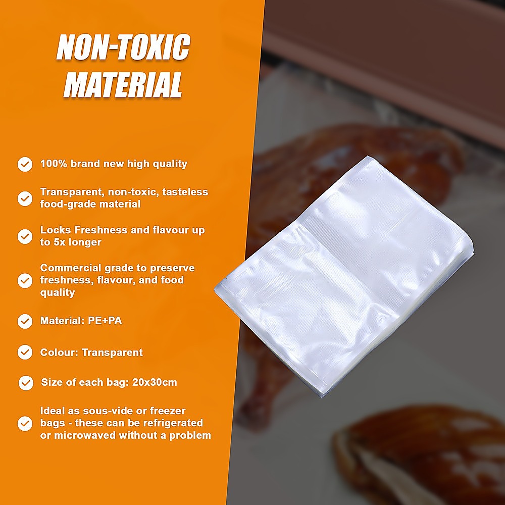 100x Vacuum Sealer Bags Food Storage Saver Heat Seal Cryovac 20cm x 30cm V63-831761