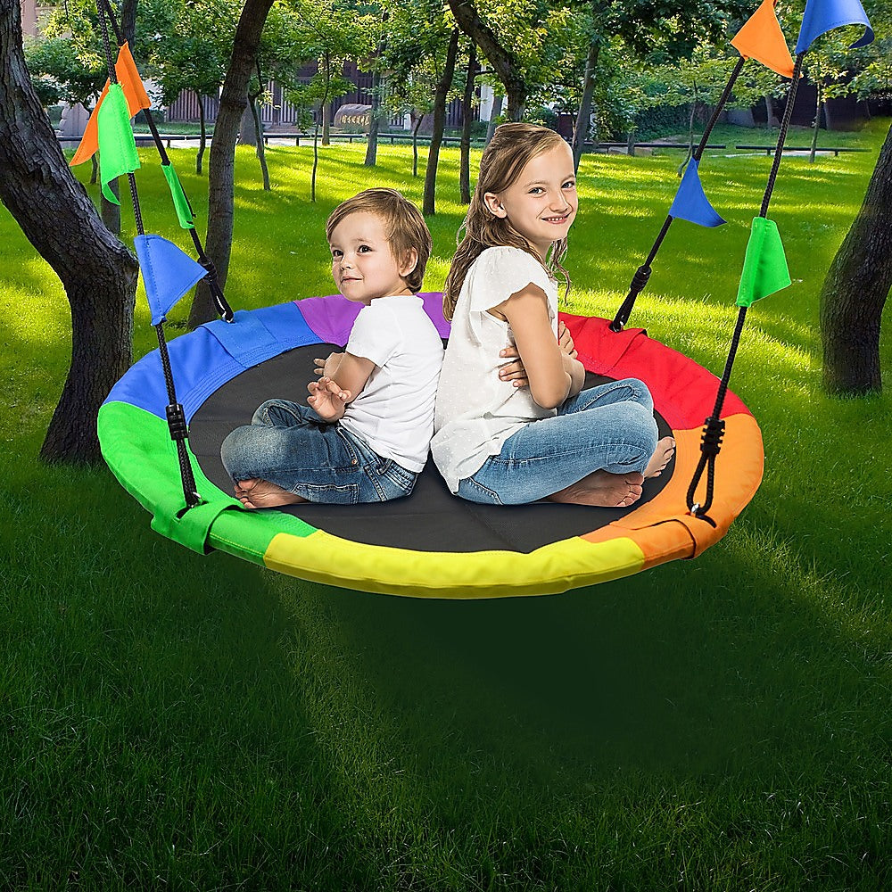 1m Tree Swing in Multi-Color Rainbow Kids Indoor/Outdoor Round Mat Saucer Swing V63-831801