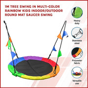 1m Tree Swing in Multi-Color Rainbow Kids Indoor/Outdoor Round Mat Saucer Swing V63-831801
