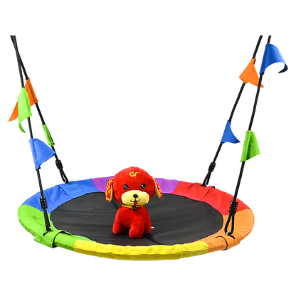 1m Tree Swing in Multi-Color Rainbow Kids Indoor/Outdoor Round Mat Saucer Swing V63-831801