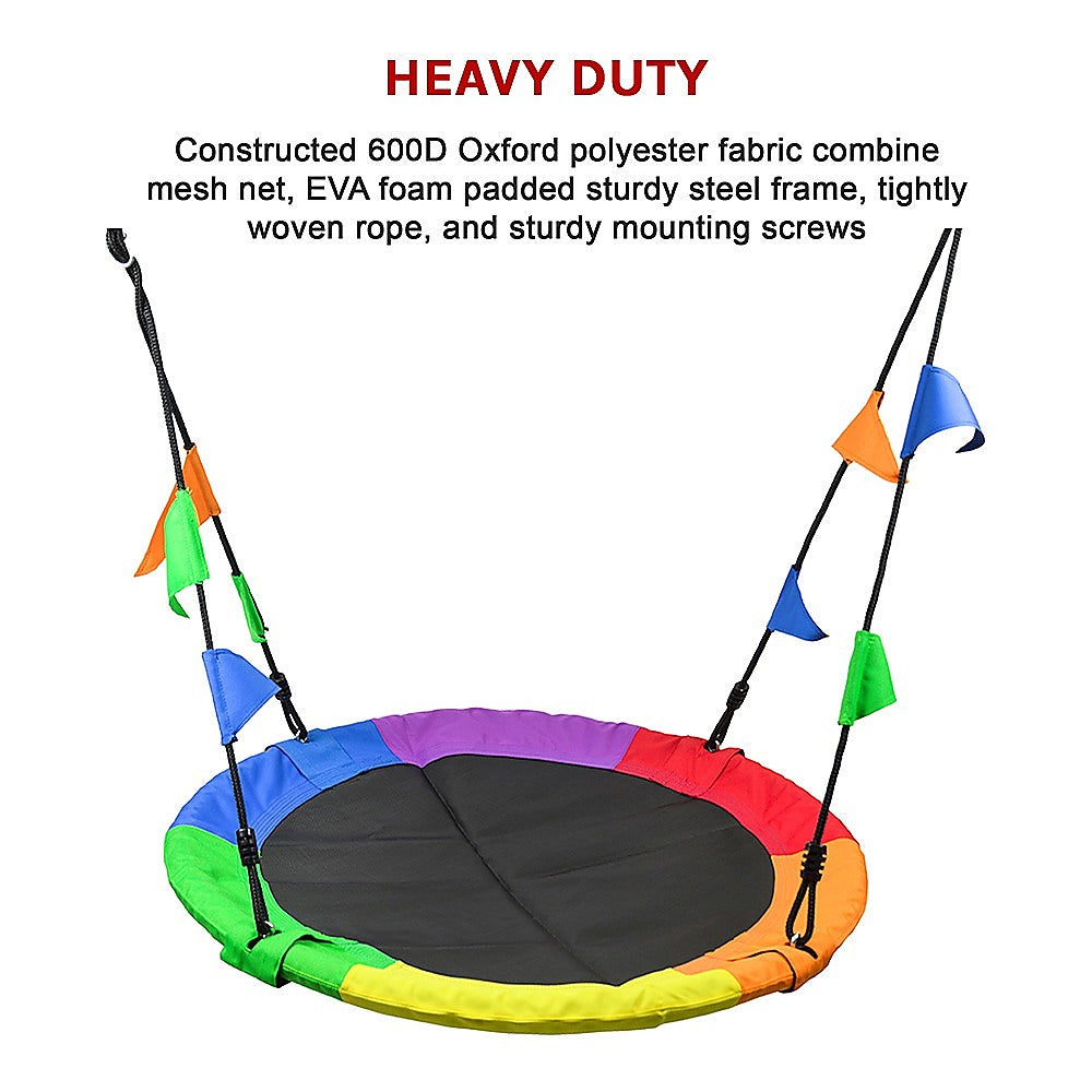 1m Tree Swing in Multi-Color Rainbow Kids Indoor/Outdoor Round Mat Saucer Swing V63-831801