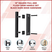 12" Square Pull and Flush Door Handle Set Black Barn Door Hardware V63-831831