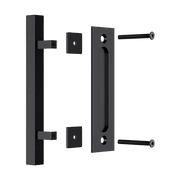12" Square Pull and Flush Door Handle Set Black Barn Door Hardware V63-831831