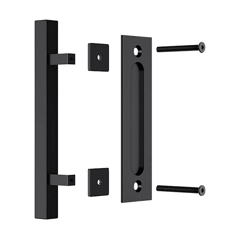 12" Square Pull and Flush Door Handle Set Black Barn Door Hardware V63-831831