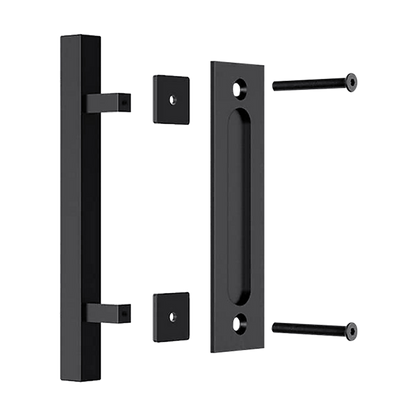 12" Square Pull and Flush Door Handle Set Black Barn Door Hardware V63-831831