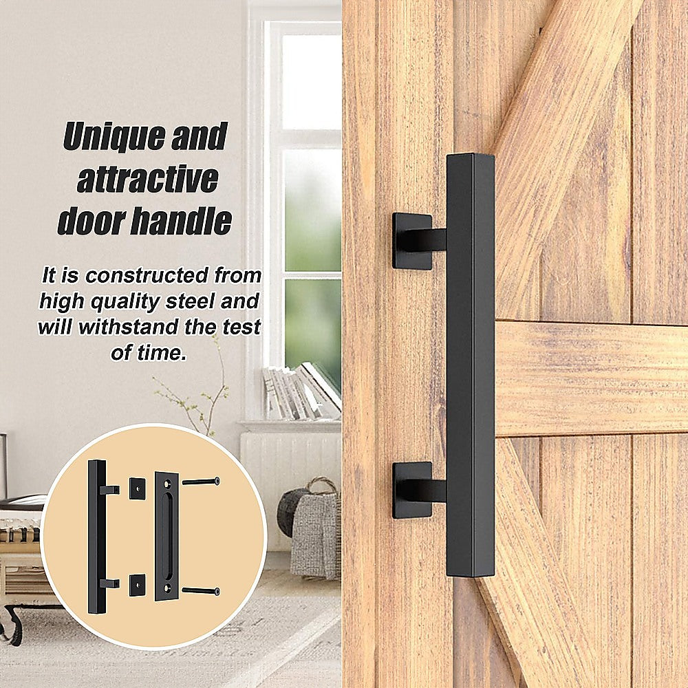 12" Square Pull and Flush Door Handle Set Black Barn Door Hardware V63-831831