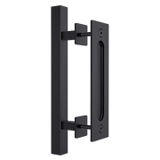 12" Square Pull and Flush Door Handle Set Black Barn Door Hardware V63-831831