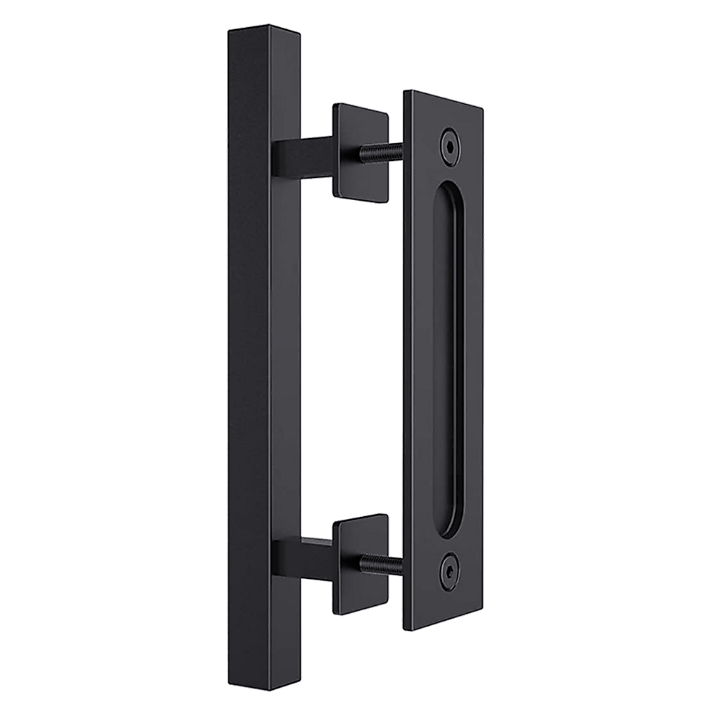 12" Square Pull and Flush Door Handle Set Black Barn Door Hardware V63-831831