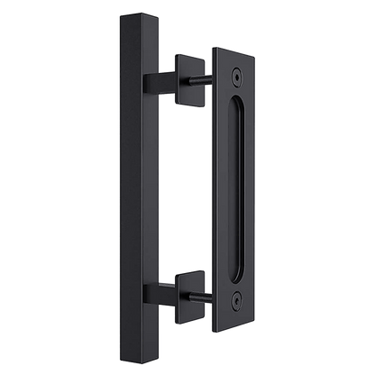 12" Square Pull and Flush Door Handle Set Black Barn Door Hardware V63-831831