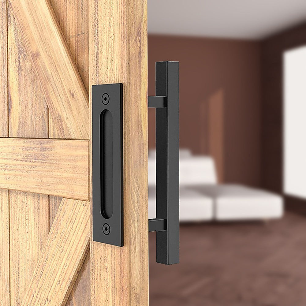 12" Square Pull and Flush Door Handle Set Black Barn Door Hardware V63-831831