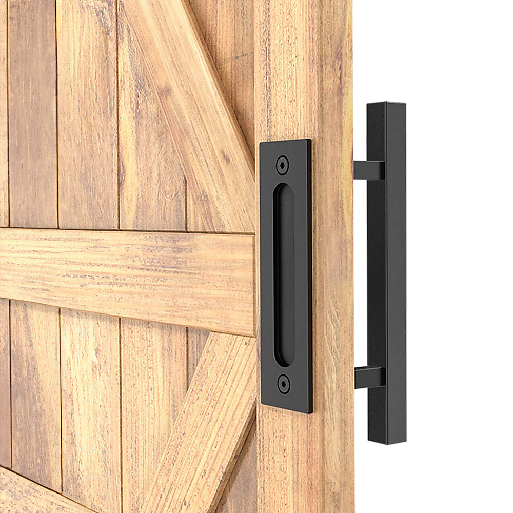 12" Square Pull and Flush Door Handle Set Black Barn Door Hardware V63-831831