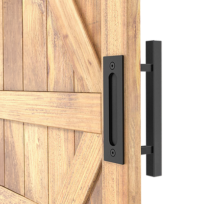 12" Square Pull and Flush Door Handle Set Black Barn Door Hardware V63-831831