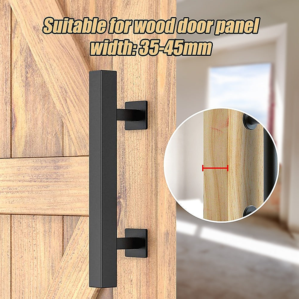 12" Square Pull and Flush Door Handle Set Black Barn Door Hardware V63-831831